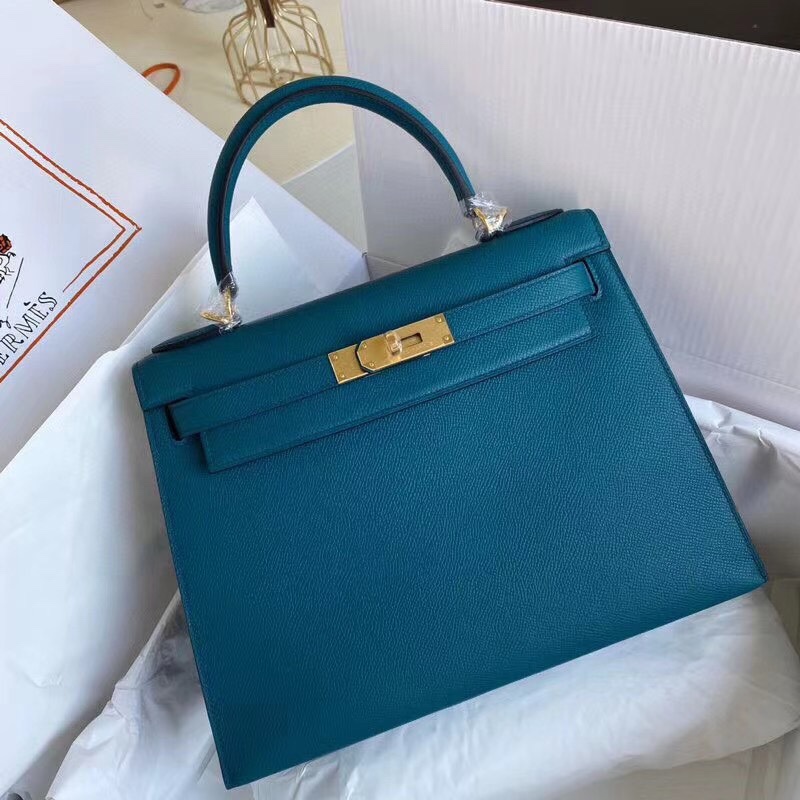 Hermes Kelly 28cm Handbag Shoulder Bag in Blue Paon Epsom Leather